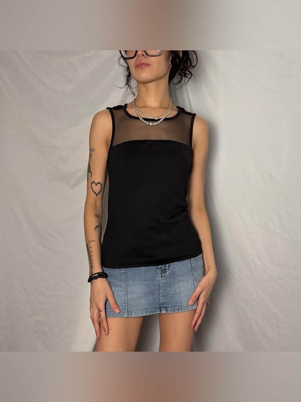 Vintage Evolution Black Tank Top With Mesh Panel